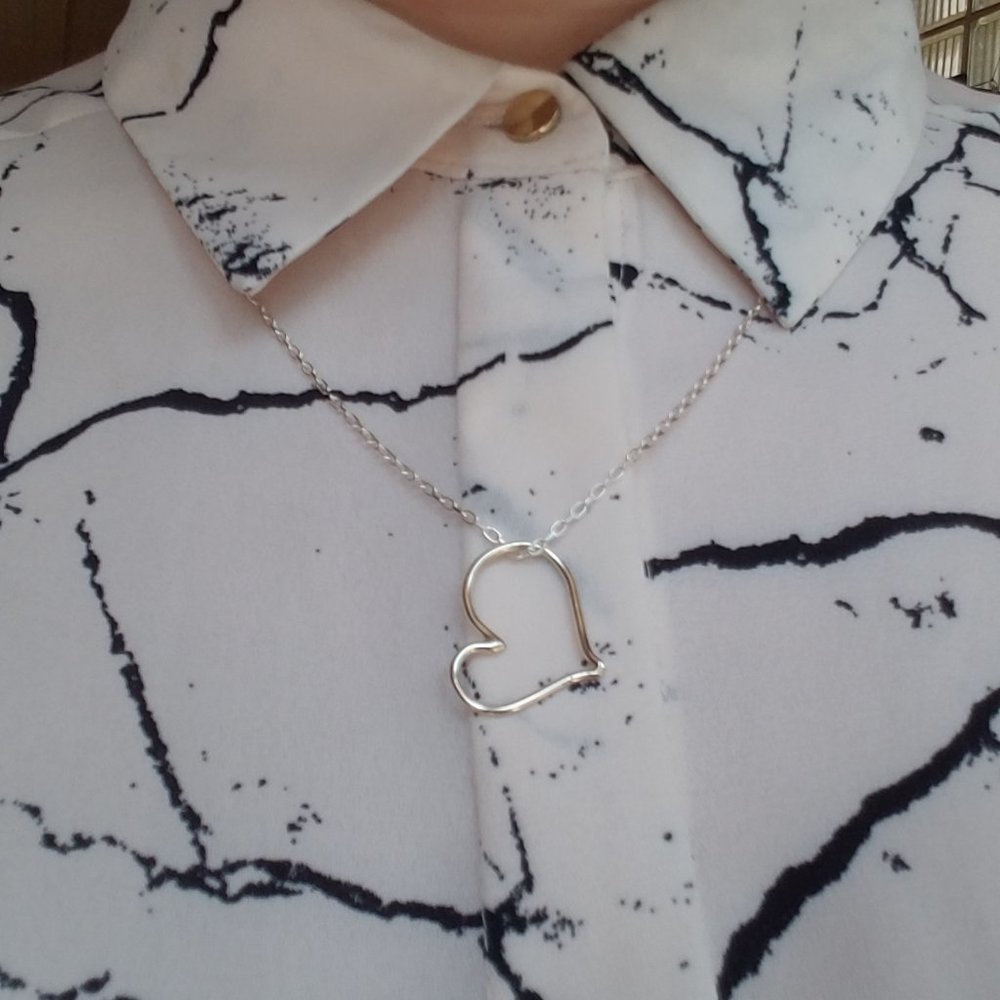 Medium Smooth Handmade Silver Open Heart Pendants
